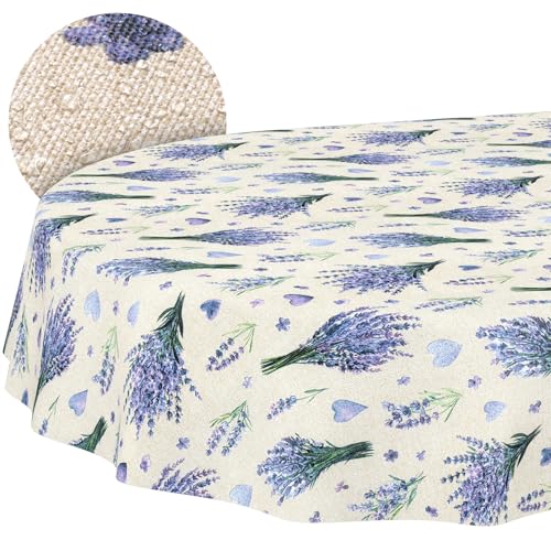 ANRO Washable Tablecloth Lavender Purple Oval 160 x 140 cm Indoor/Outdoor - Weatherproof Garden Tablecloth - Coated Fabric Table Linen - Dirt & Water-Repellent - Easy Care