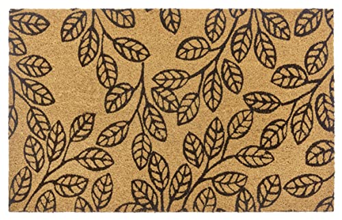 Hanse Home Coconut Doormat for Indoor Use 45 x 75 cm - Door Mat Coconut Mat Dirt Trapper Mat Flower Leaves Design, Non-Slip for Entrance Area & Covered Outdoor Area - Natural