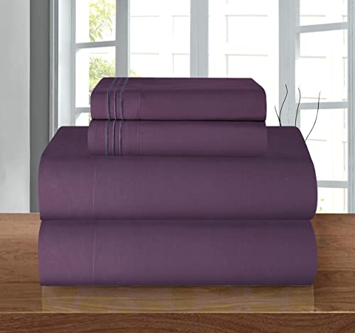 "Elegant Comfort Luxury 1500 Premium Hotel Quality Microfiber 4-Piece Sheet Set - Wrinkle Resistant, All Around Elastic Fitted Sheet, Deep Pocket up to 16"", Twin/Twin XL, Purple"