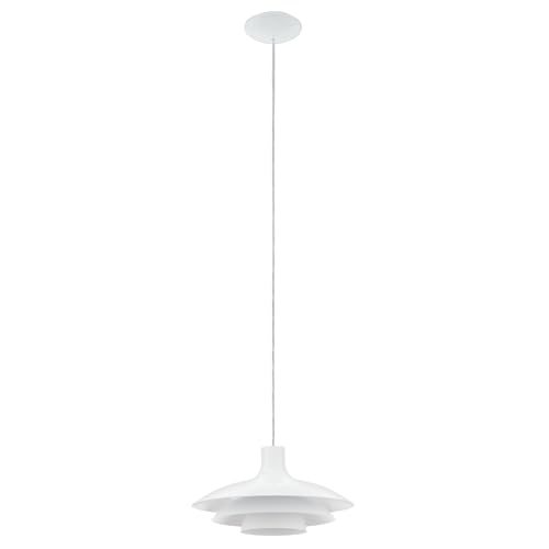EGLO Almozar Pendant Light, 1-Bulb Pendant Light, Metal Pendant Light, Dining Table Lamp in White, Living Room Lamp Hanging with E27 Socket