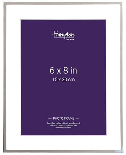 Hampton Frames - Mayfair Silver Plate Photo Frame, 6x8in (15x20cm), Bevel Cut White Mount, Glass Aperture, Freestanding or Wall Mount - Photo Display for Home or Office