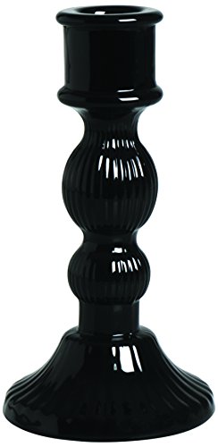 Excelsa Scratch Candlestick, Glass, 8x15x8 cm 8x15x8 cm Spruzzato Nero