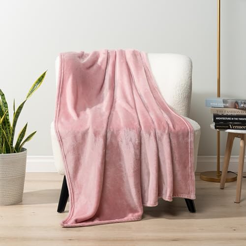 PAVILIA Fleece Blanket Throw - Super Soft, Plush, Luxury Flannel Throw - Lightweight Microfiber Blanket for Sofa Couch Bed (Blush Pink, 50x60 inches)