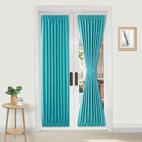 DWCN French Door Curtains ??? Rod Pocket Thermal Blackout Curtain for Window/Doorways/Kitchen/Classroom/Patio Doors for Privacy, 25W by 72L Inches, 1 Panel with Tieback, Turquoise