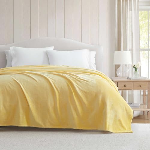 Martha Stewart - Twin Size Blanket, Ultra-Soft Plush Fleece Throw Blanket with Double-Needle Stitching, 350 GSM, Medium Weight Bedding for Bed or Couch (Bedford Solid Yellow)
