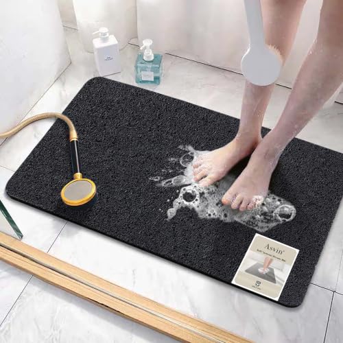 Asvin Soft Textured Bath, Shower, Tub Mat, 24x16 Inch, Phthalate Free, Non Slip Comfort Bathtub Mats with Drain, PVC Loofah Bathroom Mats for Wet Areas, Quick Drying