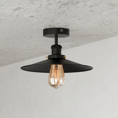 DC VOLTAGE Vintage Ceiling Light Chandelier Semi Flush Mount Black Ceiling Lighting Fixture Metal Pendant Ceiling Lampshade with E27 Holder Ceiling Lights Living Room Kitchen Bedroom Hallway