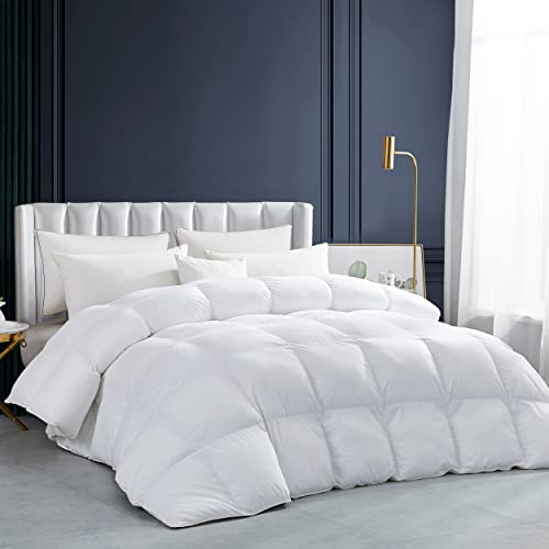 Luxurious White Solid Palatial Goose Feather & Down Winter Duvet - 306 x 249 cm - Premium Deflector Box - 100% Egyptian Cotton Cover - Filling Weight 2.7