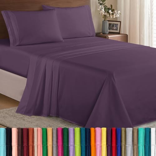 Elegant Comfort Luxury Soft 1500 Premier Egyptian 4-Piece Premium Hotel Quality Wrinkle Resistant Coziest Bedding Set, All Around Elastic Fitted Sheet, Deep Pocket up to 16inch, Full, Purple