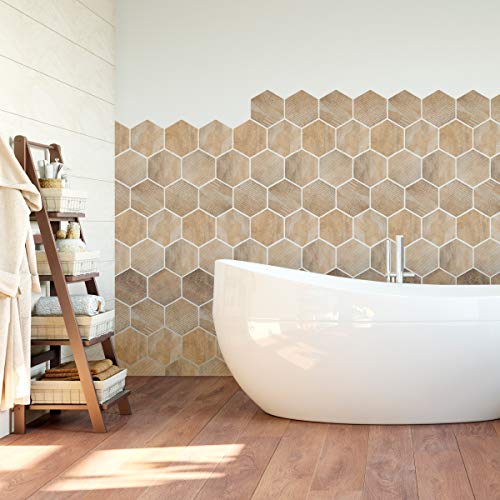 Ambiance Sticker Self-Adhesive Decorative Wall Decal Cement Tile for Bathroom and Kitchen Bois Patin?? - Pack of 28 Stickers of 20 x 18 cm