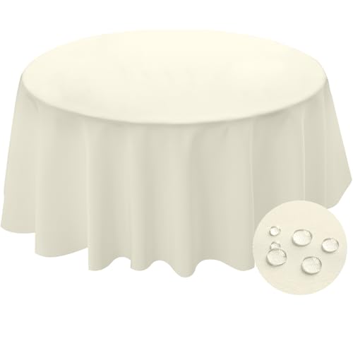 BYDOLL Table Cloth Round 60 Inch Tablecloth Fits Max50 Inch Diameter Top,Beige Washable Outdoor Winkle and Stain Resistant Spillproof Polyester Tablecloths for Round Tables Party Cover