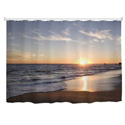 goodbath Extra Wide Shower Curtain 108 x 72 Inch, Ocean Sea Beach Sunset Waterproof Fabric Bathroom Shower Curtains Set with Hooks, Brown Blue Orange