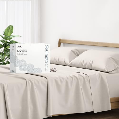 500 Thread Count 100% Cotton Sheet California King Sheets Set, 4-Piece Long - Staple Pure Cotton Best Sheets for Bed, Cooling, Soft & Silky Sateen Weave Fits Mattress Upto 16'' Deep Pocket, Taupe