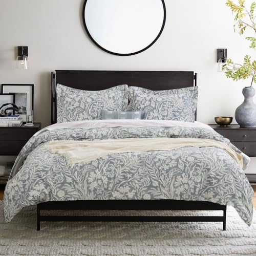 "DAUAOTO Twin XL 68""X92"" Duvet Cover Set, 100% Cotton Bluish Gray Botanic Pattern Bedding for Twin Extra Long Bed"