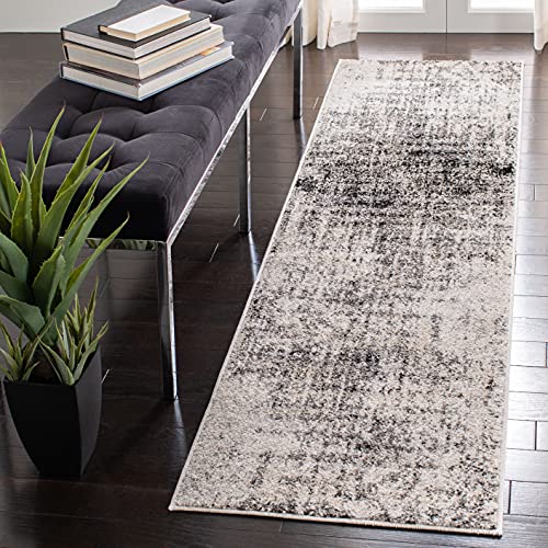Safavieh Modern Rug for Living Room, Dining Room, Bedroom - Adirondack Collection, Short Pile, in Silver and Black, 76 X 183 cm