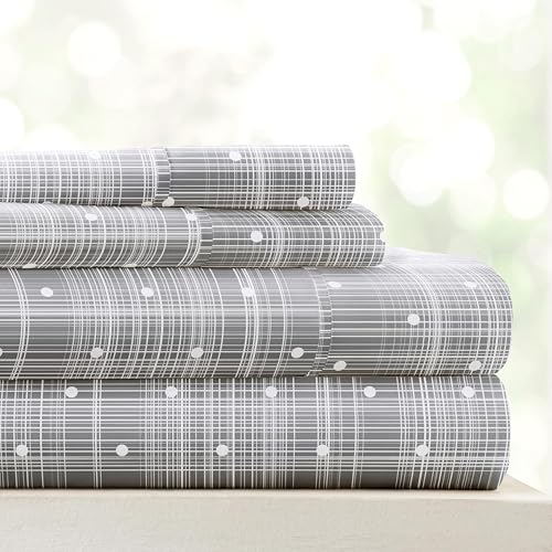 Linen Market ienjoy Home Simply Soft 4 Piece Sheet Set Polkadot Patterned, Queen, Gray (SS-4PC-POK-QUEEN-GR)