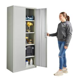 MMT Metal Storage Cabinet, Lockable 2 Door Metal Cupboard, 185cm Tall