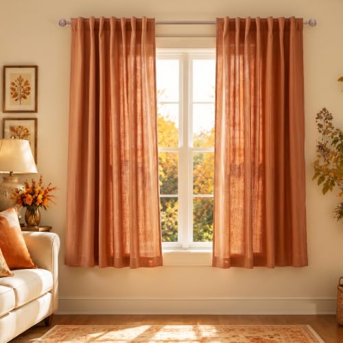 KOUFALL Orange Bathroom Curtains Window, Linen Privacy Sheer Short Curtains for Bedroom, 45 Inch Length