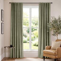 Lazzzy Green Velvet Blackout Curtain - Thermal Insulated, Noise Reducing, Darkening Privacy Drapes - 84 Inch Long, 1 Panel Sage Green