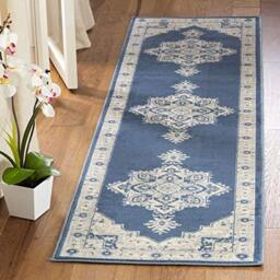 Safavieh Traditional Rug for Living Room, Dining Room, Bedroom, Brentwood Collection, Short Pile, in Navy and Creme, 80 x 180 cm