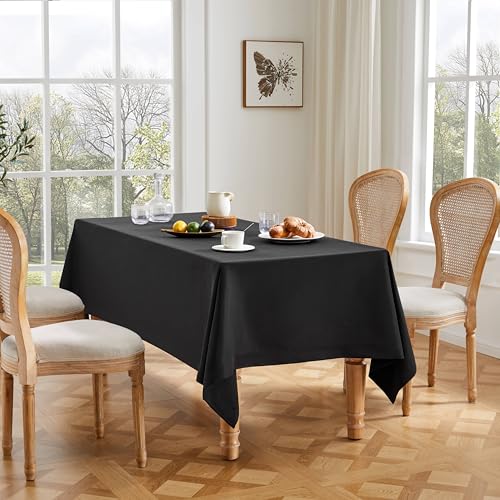 ZeeMart Linen Textured Rectangle Table Cloth, 60x104 Inch Black - Heavy Weight Fabric, Durable Thick, Mitered Corners, Modern Farmhouse Table Cloth, Wrinkle Resistant Washable Table Cover