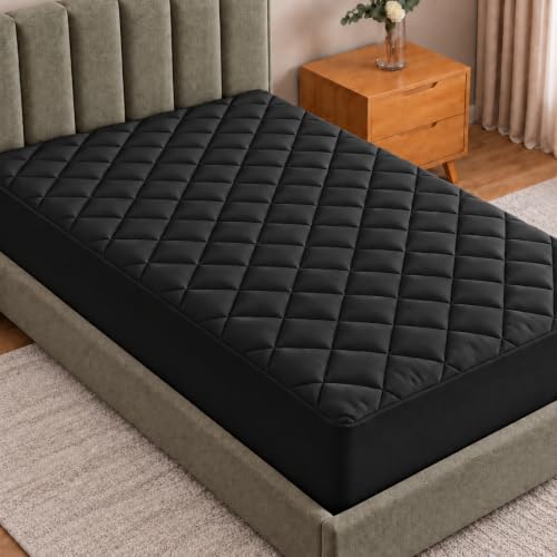 Utopia Bedding Quilted Mattress Protector, Breathable Mattress Pad, Deep Fitted Mattres Cover (Black, Twin - 99 x 190 + 40 cm (Pack of 1))