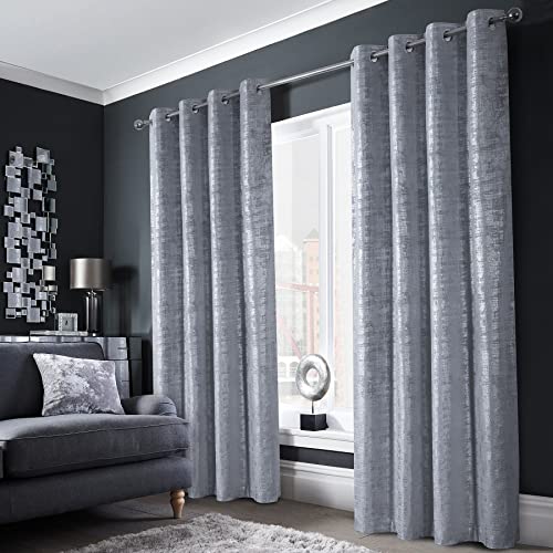 always4u Soft Velvet Curtains 95 Inch Length Luxury Bedroom Curtains Silver Foil Print Window Treatments for Living Room Set of 2 Silver