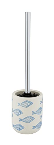 WENKO Aquamarine Toilet Brush and Holder Ceramic in Matte White with Blue Maritime Scenery Hand-Painted Hygienic Toilet Brush Diameter 10 x 40 cm