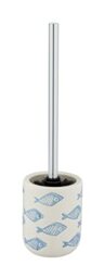 WENKO Aquamarine Toilet Brush and Holder Ceramic in Matte White with Blue Maritime Scenery Hand-Painted Hygienic Toilet Brush Diameter 10 x 40 cm