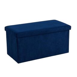 Home Source Large Folding Ottoman Corduroy Fabric Storage Chest, Blue, 76cm Rectangle