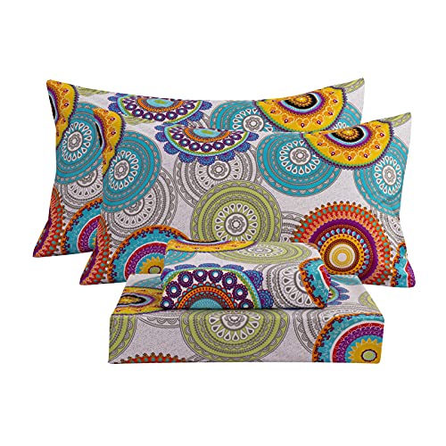 Bedlifes King Sheet Set Ultra Soft, Breathable, Silky Flower Deep Pocket 100% Microfiber Bedding, 4 Piece King Size Mandala Patterned