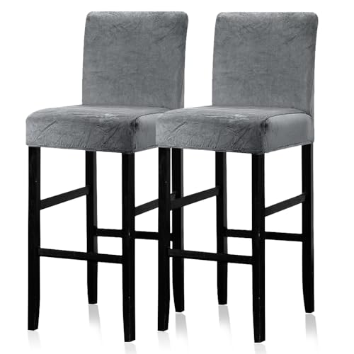 Lellen Bar Stool Covers Set of 2 - Velvet Chair Cover,Stretch Bar Stool Seat Covers,Removable Bar Chair Covers with Backs,Counter Height Bar Stool Chair Covers for Kitchen Dining Room Cafe(Darkgrey)