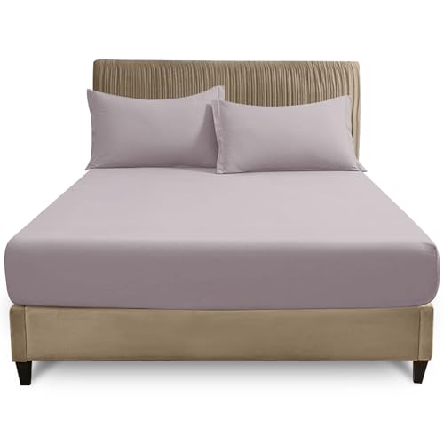 """GC GAVENO CAVAILIA Plain Fitted Sheets - Easy Care Polycotton 25cm Deep Fitted Sheets - Breathable, Anti Allergic Bottom Sheets - Elastic Corner Bed Sheet Super King Size - Grey - 180 x 200 cm"""