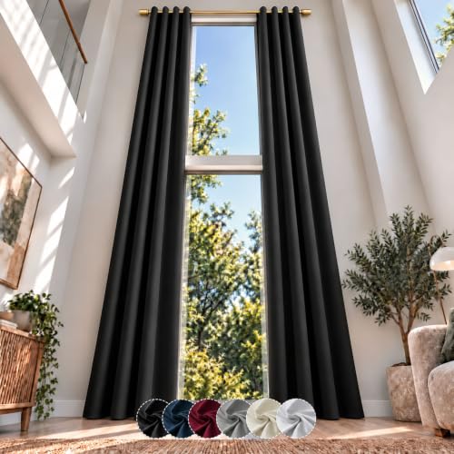 Extra Long Blackout Curtains - 2 Story High Living Room Drapes - Tall Curtains for High Ceiling or Long Window - 144 156 168 192 204 216 228 240 Inch 12ft-20ft Length(1 Panel,Black, 52???x216???)