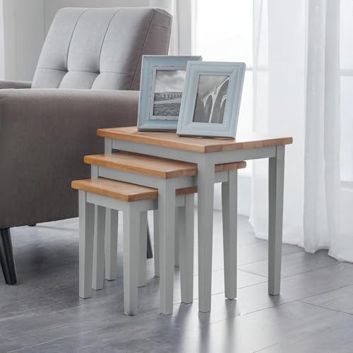 Julian Bowen Cleo Nest of Tables, Set of 3, Grey & Oak - H46 x W48 x D33cm