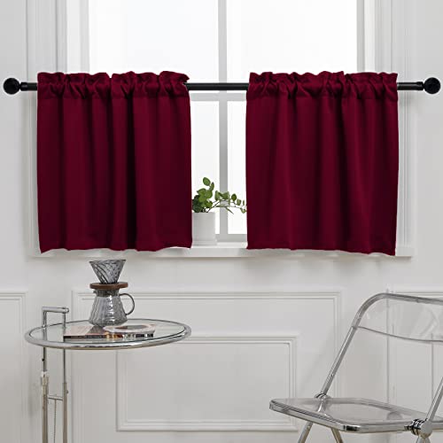 "Pickluc Burgundy Cafe Half Window Curtain - 24"" Length, Rod Pocket, Blackout for Small Windows, 30"" Wide x 24"" Long, 2 Panels"