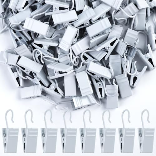 Teenitor 100 Pack White Curtain Clips Curtain Hooks, Stainless Steel Small Clips for Hanging Curtains, Outdoor String Lights, Art Craft Display, White