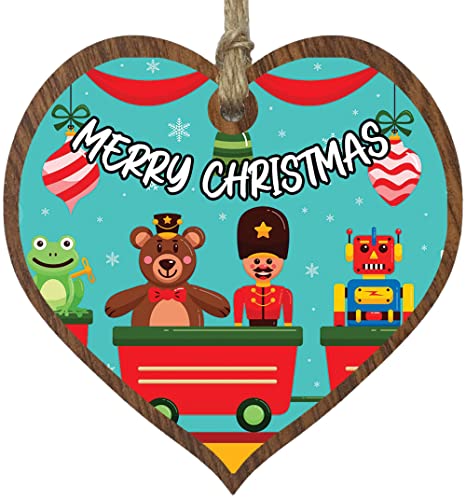 Stuff4 Novelty Christmas Hanging Wooden Heart Sign Plaque Tree Ornament - Christmas Toys, Dark Wood Hearts Sign Festive Gifts for Kids, Men, Women And Familys