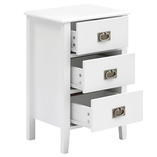 VECELO Bedside Table 3 Drawers Wooden Nightstands Cabinet for Bedroom/Living Room/Hallway, White, 40×30×60cm
