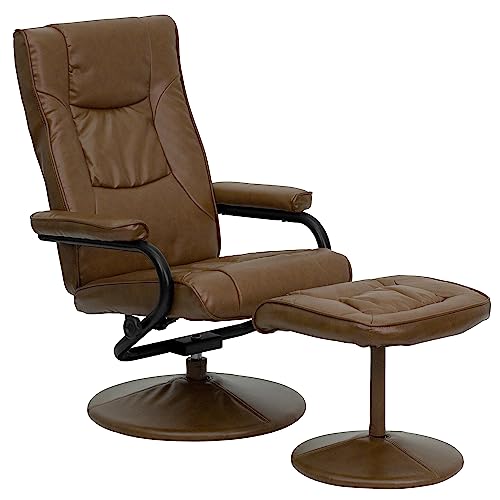 Flash Furniture Contemporary Leather Recliner and Ottoman with Wrapped Base, Metal, Palimino, 72.39 x 58.42 x 39.369999999999997 cm