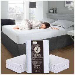 GC GAVENO CAVAILIA Pack of 4 Waterproof Mattress Protector - Terry Towelling Double Mattress Protector Fitted Sheet (190 x 137cm) - Breathable 30cm Deep Mattress Protectors - White