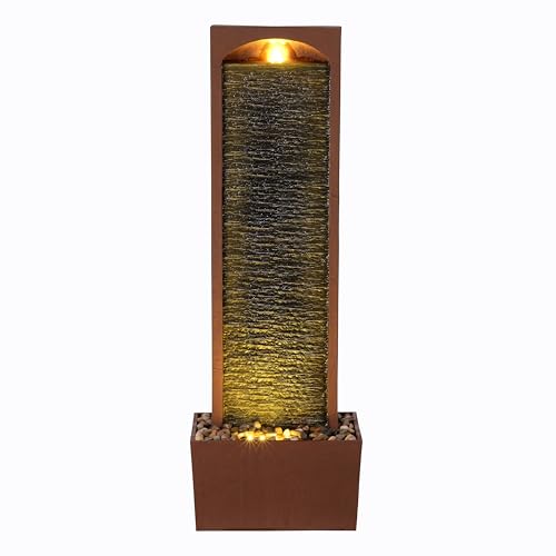 Teamson Home 98 cm Faux Slate Contemporary Outdoor LED Waterfall Fountain with Pebble Base, Red Rock