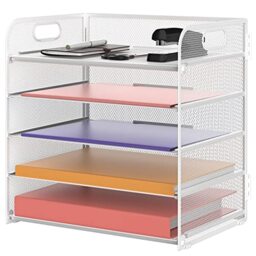 Supeasy 5 Trays Paper Organizer Letter Tray with Handle-Mesh Desk File Organizer White Paper Sorter Desk Organizer for Office, Home or School