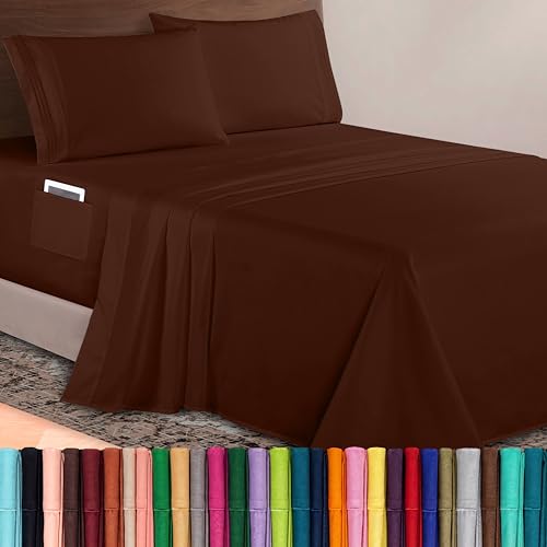 Elegant Comfort Luxurious 1500 Premium Hotel Quality Microfiber 4-Piece Sheet Set, 18-24 Inches Deep - Extra Deep Pocket Sheets - Ultra Soft 4PC Deep Pocket Sheets, California King, Chocolate Brown