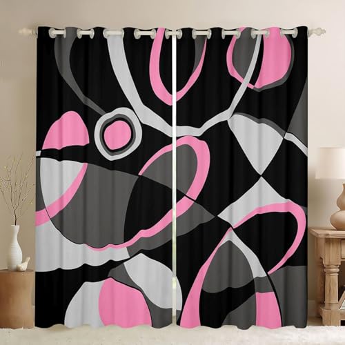 Pink Grey and Black Blackout Curtains Retro Circle Geometry Curtains for Bedroom Living Room Modern Abstract Art Darkening Dreapes Geometry Swirl Window Treatments Luxury (2 Panels, 42 x 84 Inch)
