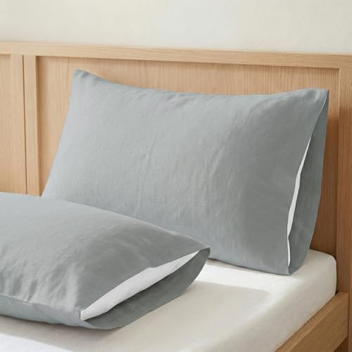 ECOMMERC3 - 135 100% Cotton Pillowcase - Lead Blue Pillow Case Softness and Freshness for a Breathable, Hypoallergenic and Durable Sleep