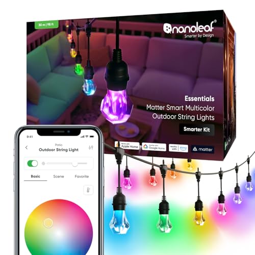 Nanoleaf Outdoor Garden Gem String Lights Mains Powered, 30M Music Sync Party Light Starter Kit, 40 Addressable RGBWIC Bulbs, IP65 Waterproof, Matter over WiFi App & Voice Control (Alexa Google Apple)