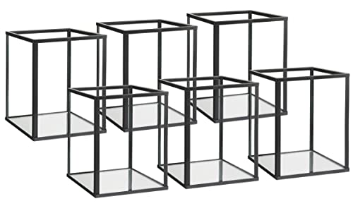 Phosphor Set of 6 PCS Small Glass Hurricane Camdle Holder, Black Candle Holder for Wedding, Party, Holiday.
