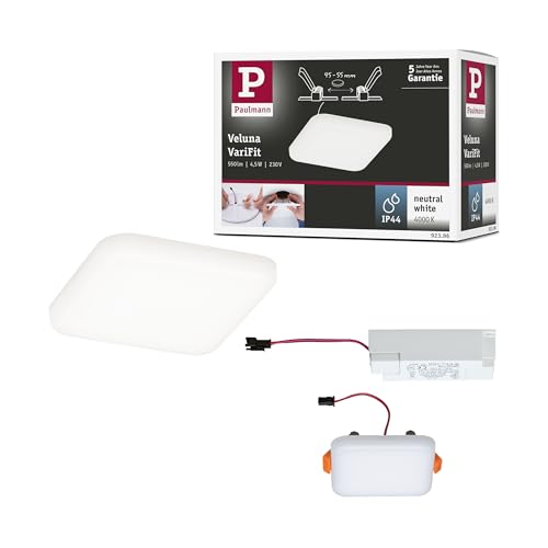 Paulmann 92396 LED Panel recessed luminaire Veluna VariFit IP44 Neutral White 75x75mm Rectangular incl. 1x4.5 watt Ceiling luminaire Satin Ceiling lamp Plastic Living Room lamp 4000 K