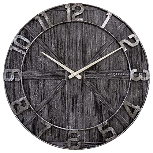 NexTime Large Wall Clock - 50 cm - Silent - Black - Wood - Metal - York